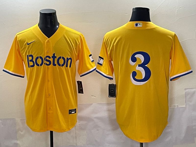 Men 2025 Boston Red Sox #3 No Name Yellow City Edition Nike MLB Jersey style 1